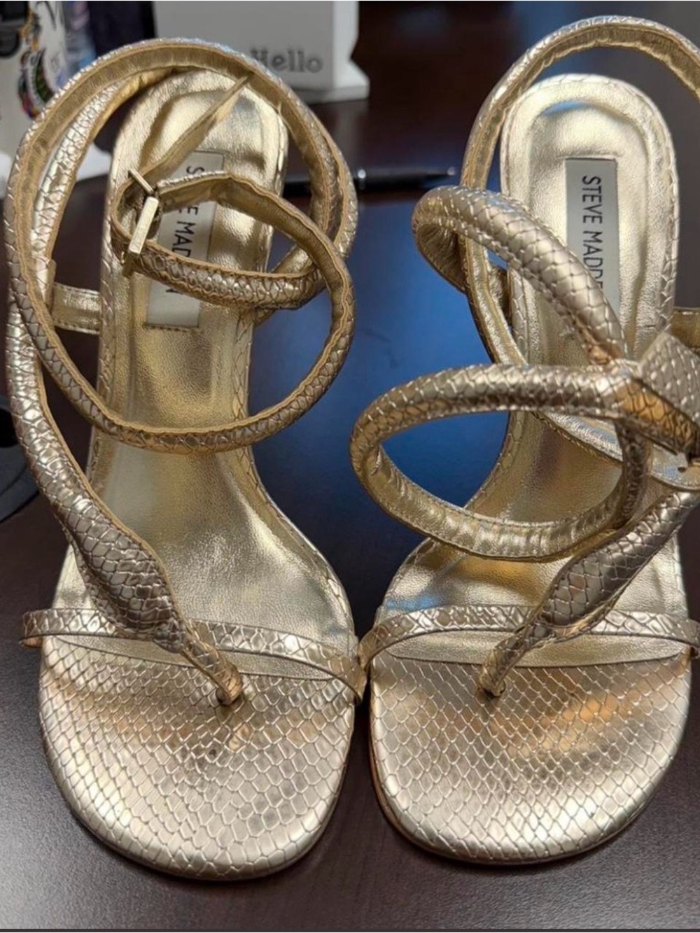 Steve Madden Metallic Gold Spiral Strap Heeled Sandals